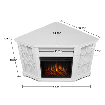 Lynette Corner Media Electric Fireplace in White by Real Flame