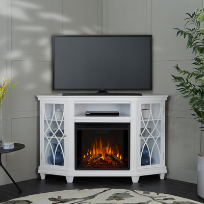 Lynette Corner Media Electric Fireplace in White by Real Flame