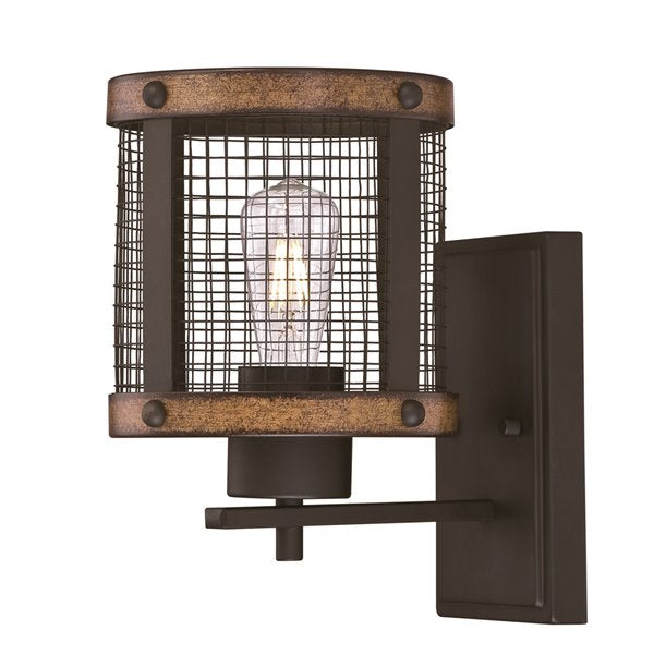 1 Light WALL MOUNT Oil Rubbed Bronze with Barnwood Accents with Mesh Shade