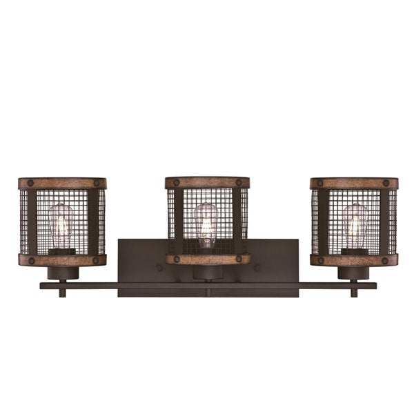 3 Light WALL MOUNT Oil Rubbed Bronze with Barnwood Accents with Mesh Shade