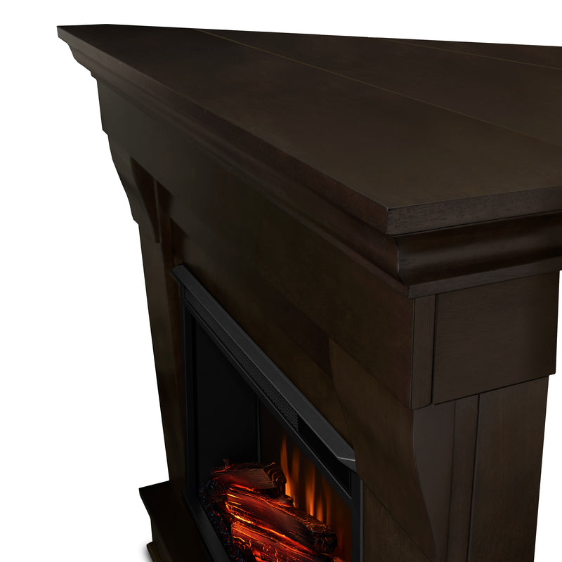 Chateau Corner Electric Fireplace in Dark Walnut by Real Flame