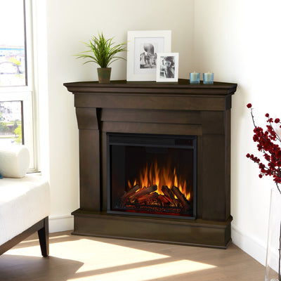 Chateau Corner Electric Fireplace in Dark Walnut by Real Flame