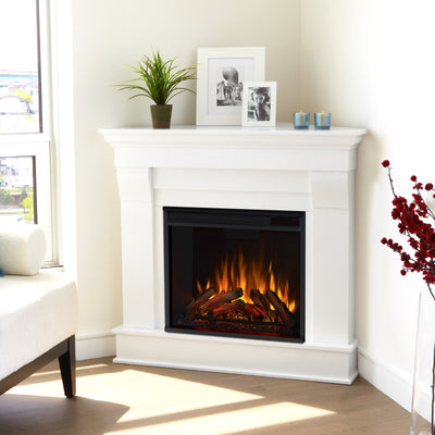 Chateau Corner Electric Fireplace in White by Real Flame