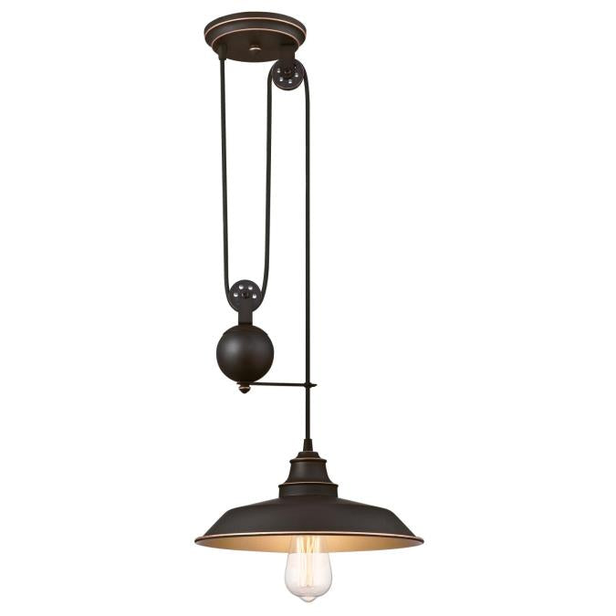 Westinghouse Iron Hill One-Light Indoor Pulley Pendant, Oil Rubbed Bronze Finish with Highlights