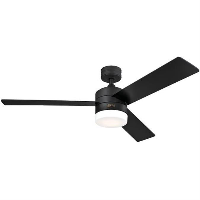 Westinghouse Lighting Alta Vista 52-Inch 3-Blade Matte Black Indoor Ceiling Fan with Dimmable LED Light Fixture and Opal Frosted Glass, Remote Control Included