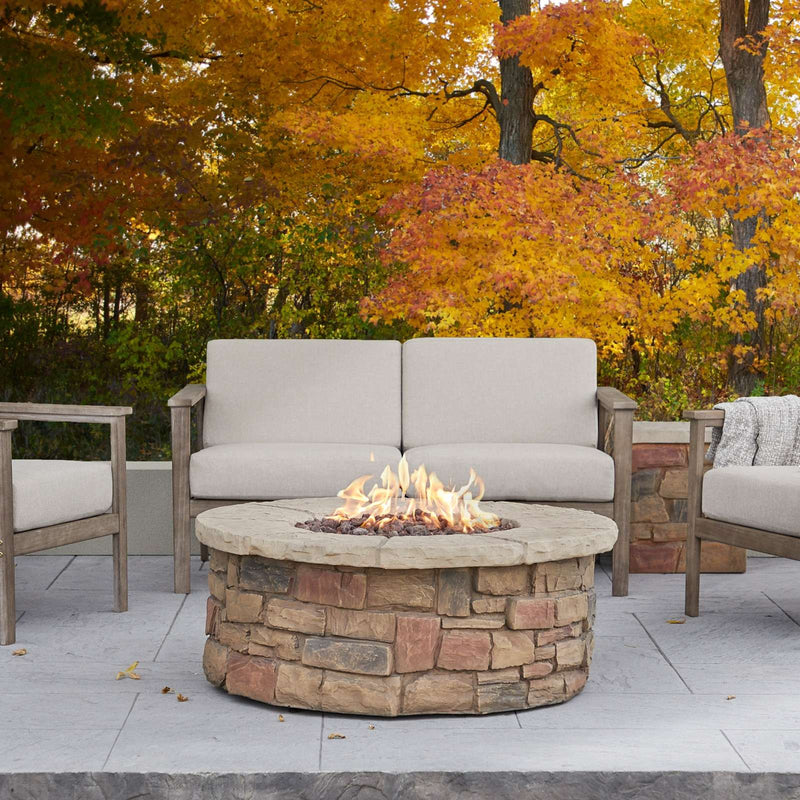 Sedona Round Propane Fire Table in Buff with Natural Gas Conversion Kit by Real Flame