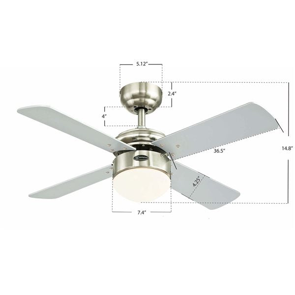 Colosseum 36-in Brown/Brushed Nickel 4-Blade 4-Speed Downrod Mount Indoor Ceiling Fan with LED