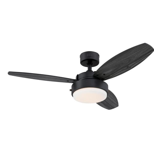 Alloy 42-inch Indoor Ceiling Fan with LED Light FixtureMatte Black with Reversible Charcoal/Riverbed Blades, Opal Frosted Glass