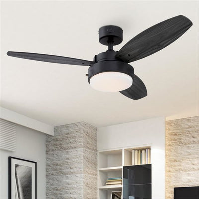 Alloy 42-inch Indoor Ceiling Fan with LED Light FixtureMatte Black with Reversible Charcoal/Riverbed Blades, Opal Frosted Glass