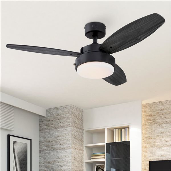 Alloy 42-inch Indoor Ceiling Fan with LED Light FixtureMatte Black with Reversible Charcoal/Riverbed Blades, Opal Frosted Glass