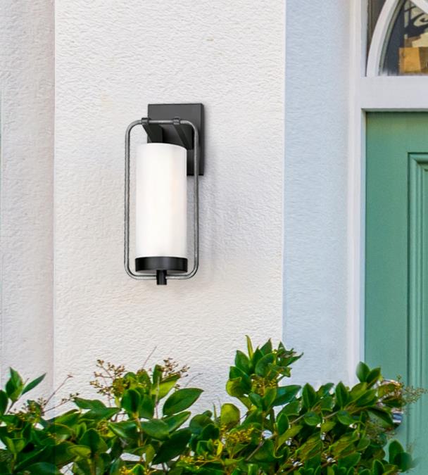 Galtero Outdoor Wall Fixture-Matte Black and Distressed Aluminum Finish with White Frosted Glass