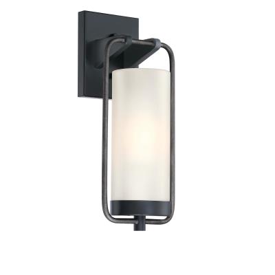 Galtero Outdoor Wall Fixture-Matte Black and Distressed Aluminum Finish with White Frosted Glass