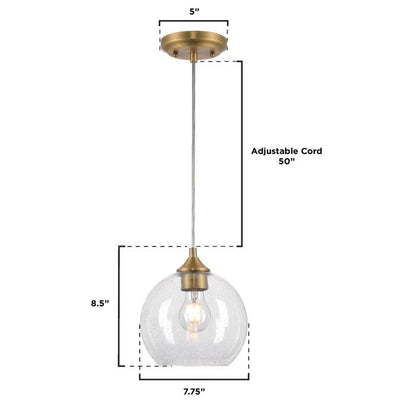 Tatze One-Light Indoor Mini Pendant-Brushed Brass Finish with Clear Seeded Glass