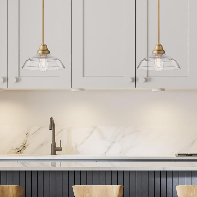 Iron Hill 1-Light Brushed Brass Shaded Pendant with Clear Seeded Glass