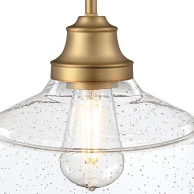 Iron Hill 1-Light Brushed Brass Shaded Pendant with Clear Seeded Glass