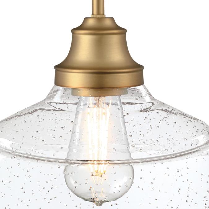 Iron Hill 1-Light Brushed Brass Shaded Pendant with Clear Seeded Glass