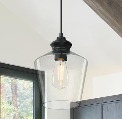 Ramsey 1-Light Matte Black Shaded Mini Pendant with Clear Glass Shade