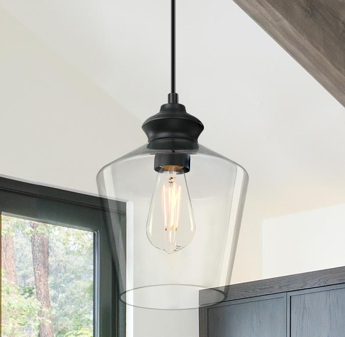 Ramsey 1-Light Matte Black Shaded Mini Pendant with Clear Glass Shade