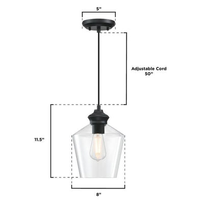 Ramsey 1-Light Matte Black Shaded Mini Pendant with Clear Glass Shade