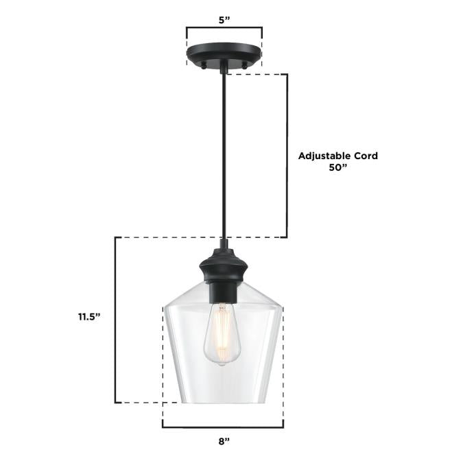 Ramsey 1-Light Matte Black Shaded Mini Pendant with Clear Glass Shade