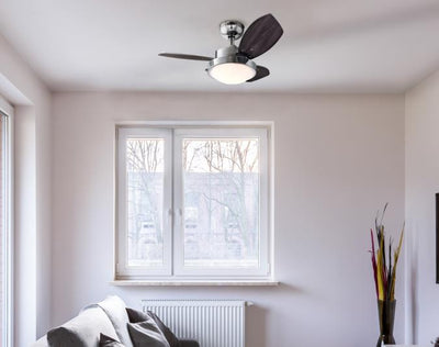 Wengue 30-Inch Indoor Ceiling Fan with Dimmable LED Light Fixture-Chrome Finish with Reversible Wengue/Beech Blades, Opal Frosted Glass
