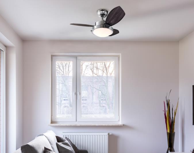 Wengue 30-Inch Indoor Ceiling Fan with Dimmable LED Light Fixture-Chrome Finish with Reversible Wengue/Beech Blades, Opal Frosted Glass