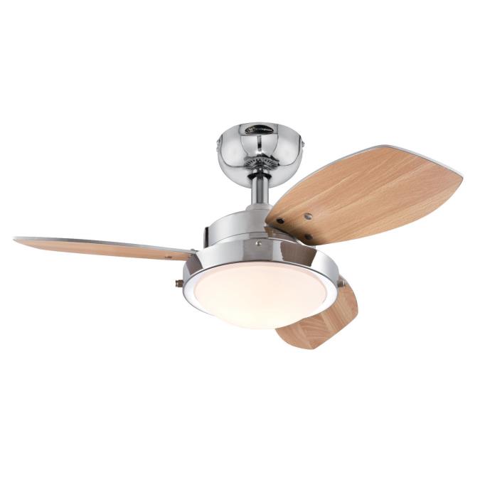 Wengue 30-Inch Indoor Ceiling Fan with Dimmable LED Light Fixture-Chrome Finish with Reversible Wengue/Beech Blades, Opal Frosted Glass