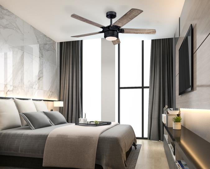 Morris 52-Inch 5-Blade Iron Indoor Ceiling Fan with Dimmable LED Light Fixture and Opal Frosted Glass, Remote Control Included