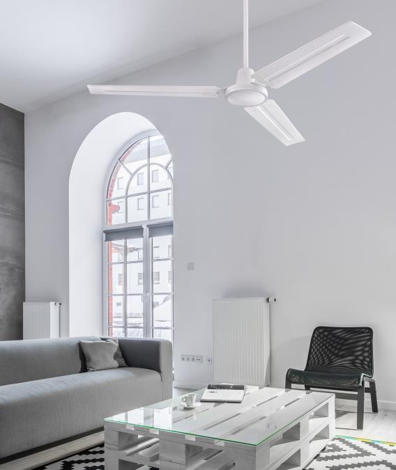 Jax Industrial-Style 56-Inch Indoor Ceiling Fan- White Finish with White Steel Blades, Wall Control Included