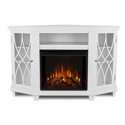 Lynette Corner Media Electric Fireplace in White by Real Flame