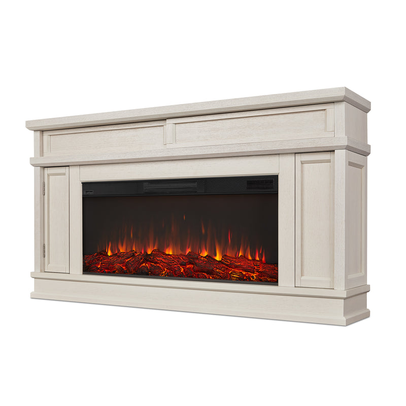 Tracey Grand Media Electric Fireplace Distressed White by Real Flame