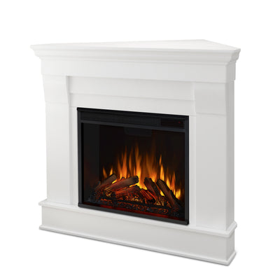 Chateau Corner Electric Fireplace in White by Real Flame