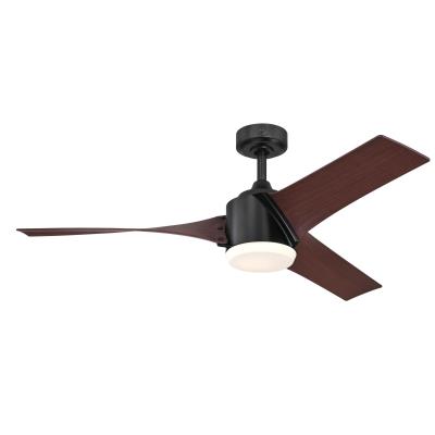 Evan 52-Inch 3-Blade Matte Black Indoor Ceiling Fan with LED Light Fix ...