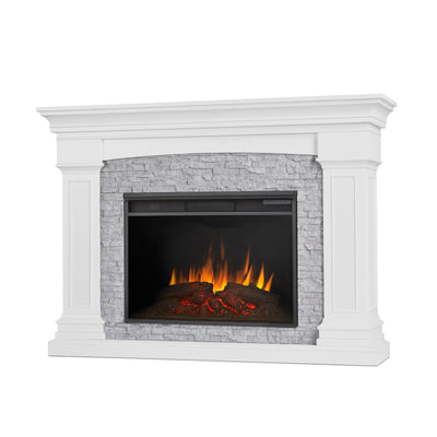 Deland Grand Electric Fireplace in White by Real Flame